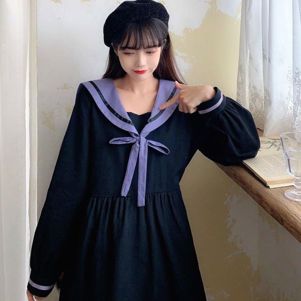 

new japanese lolita kawaii spring elegant patchwork party midi female high street sweet korean women 2021 b2xt, Black;gray
