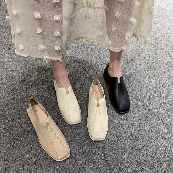 

sneakers 2021 wild casual women's shoes square head thick heel middle-aged and elderly a pedal leather + pu, Black;red