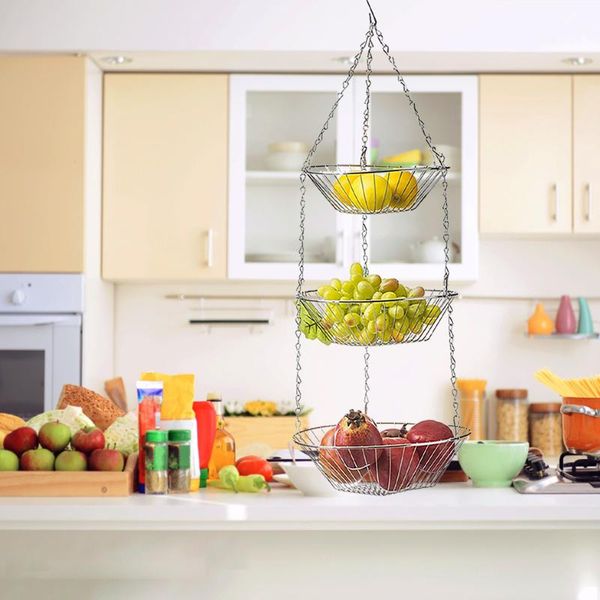 

storage baskets 3-layer hanging fruit basket kitchen heavy duty rack plant stand modern home decoration