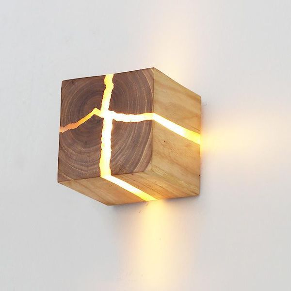 

wall lamp cracked wood grain creative corridor square solid bedside