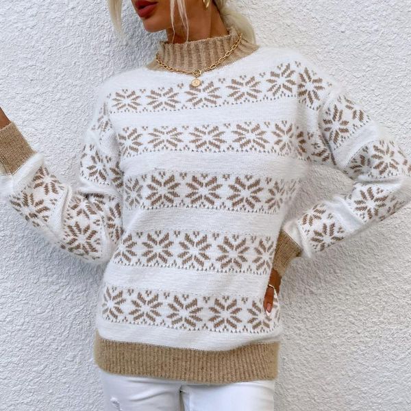 

women's sweaters women knitted sweater fashion christmas half high neck pullover snowflake autumn winter casual jumper sueter d109#, White;black