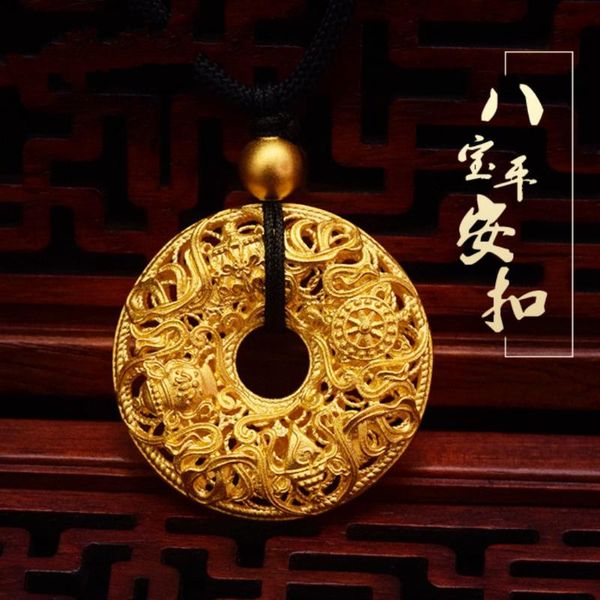 

pendant necklaces laos placer gold-plated 3d gold color handmade necklace ancient law inheritance old golden buddhist eight treasures safe c, Silver