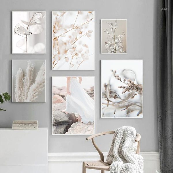 

nordic minimalist art canvas print painting white feather wall poster dried flowers pography picture modern home decor tb117 paintings