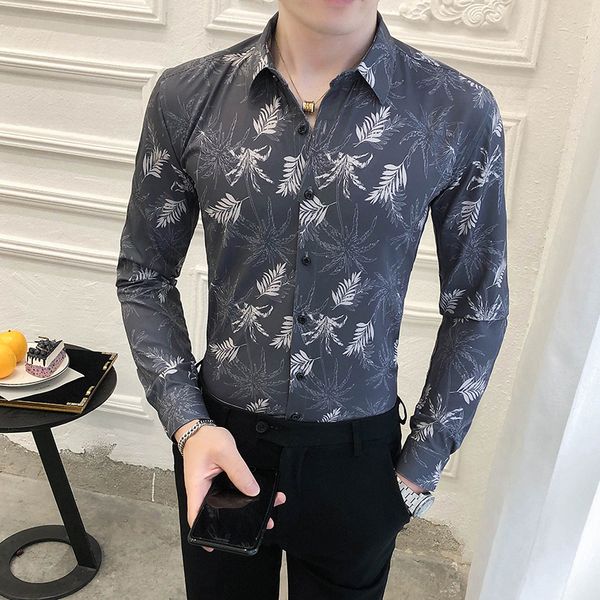

2021 autumn new shirt fashions digital fingerprint shirts for men's clothes all set fine adjustment formal business wear blouses 43ro, Black;brown