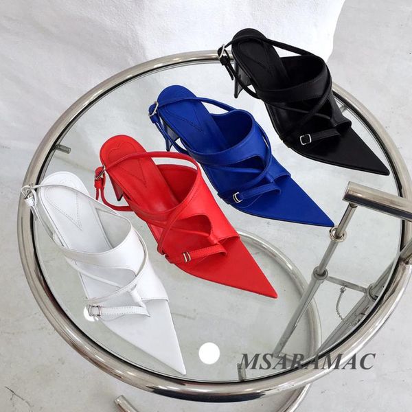 

sandals summer red flip flops asymmetric high heel leather pointed toe vacation shoes fashion designer woman, Black