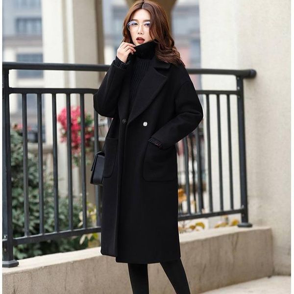 

fashion women's coat jacket pure color fall winter korean mid-length loose ladies women h00256 wool & blends, Black