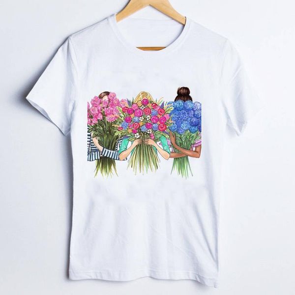 

tees for women print flower summer autumn cartoon style 90s ladies clothes lady clothing female t shirt womens t-shirt, White