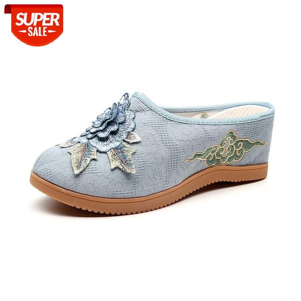 

lcizrong classic embroidered flowers women wedge sandals summer 7cm heel cotton fabric ladies sandalies female platform sandals #1y7z, Black