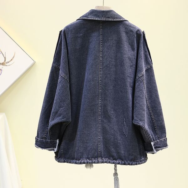 

spring autumn vintage blue black denim women korean loose elastic waist jeans jacket coat student basic outerwear female t7ew, Black;brown
