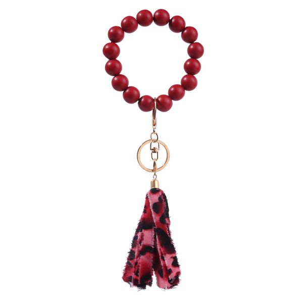 

2021 suede tassel wood beads beaded bracelet keychains, Black