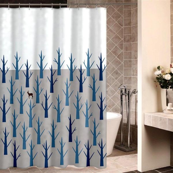 

natural plant shower curtain set with 12 hooks cartoon forest bathroom decoration