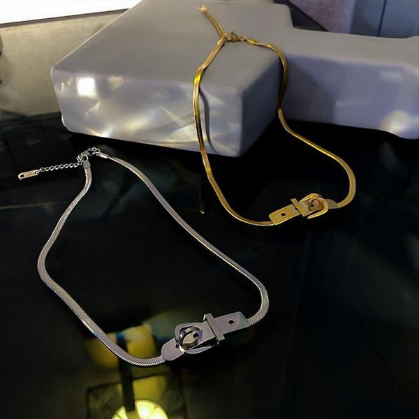 

chokers punk belt necklace snake bone clavicle chain for women simple fashion personality metal gold buckle shape choker female, Golden;silver