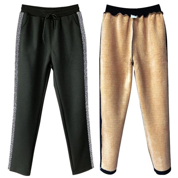 

women's pants & capris 2021 autumn winter cotton velvet leggings women high waist side stripes sporting fitness warm thick leggingsfc14, Black;white