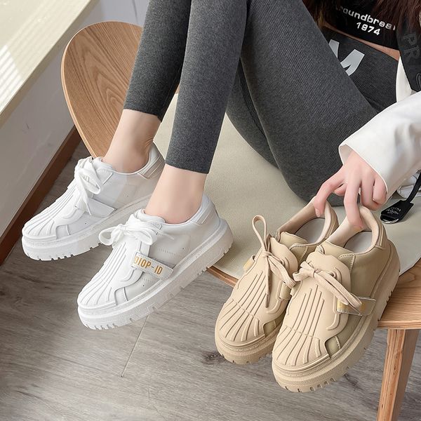 

Spring Autumn New Womens Shoes Retro White Khaki Vulcanized Shoes Female Korean Sports Shoes Tide Wild Thick-Soled Casual