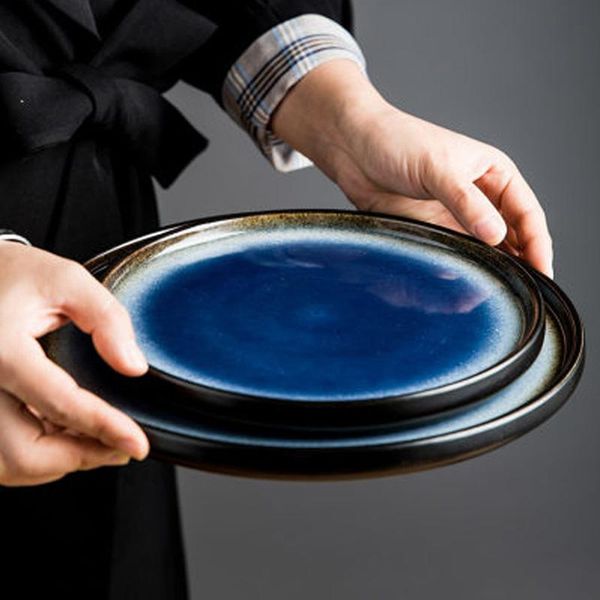 

dishes & plates creative nordic plate blue round flat household ceramic dinner western pasta steak
