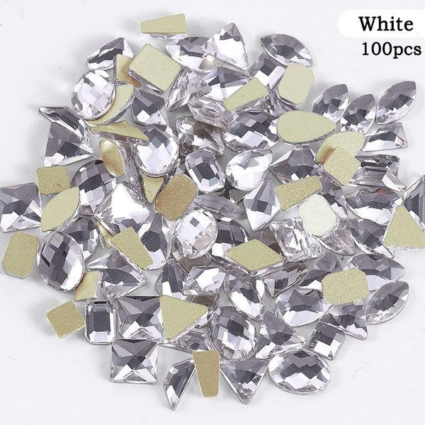 

nail art decorations 100pcs aurora acrylic rhinestone irregular shape colorful ab flat back glass stones for 3d diy nails decoration, Silver;gold