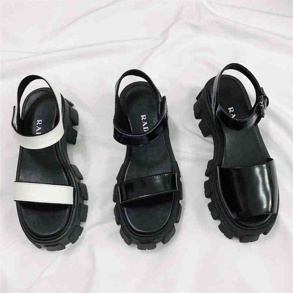 

roman sandals women's leather 2021 summer new gear open toe fish mouth sandal women's one line belt zlh, Black