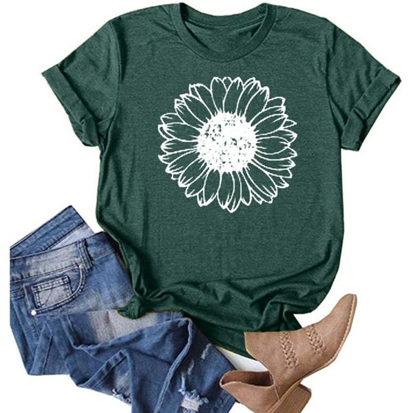 

women's t-shirt dandelion floral print t-shirts women summer 2021graphic tees funny shirts for woman tshirts loose o neck harajuku anim, White