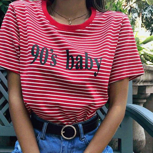 

women's t-shirt vintage stripped t shirt fashion clothes for women summer letter 90's baby printed tshirt harajuku streetwear, White