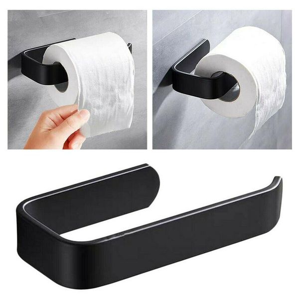 

black bathroom towel toilet paper roll holder rack self adhesive wall mounted
