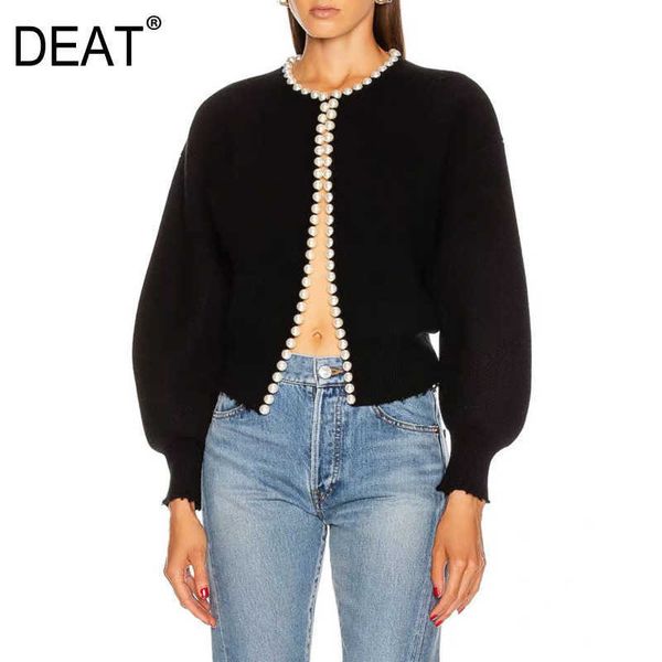 

[deat] spring autumn fashion solid color long sleeve beading round neck knitting loose women sweater 13q197 210527, White
