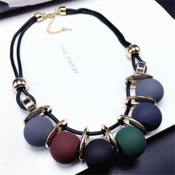 

pendant necklaces fashion multicolored statement leather & pendants resin beads necklace for women sweater jewelry gifts, Silver