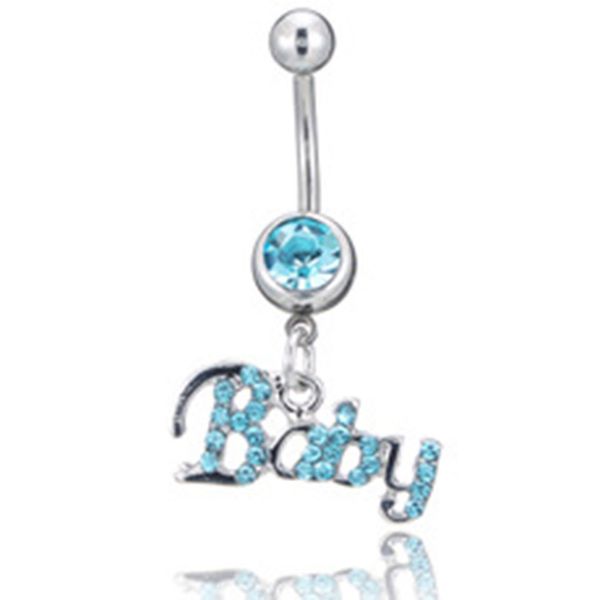 

d0759 baby style aqua.color belly navel button ring, Silver