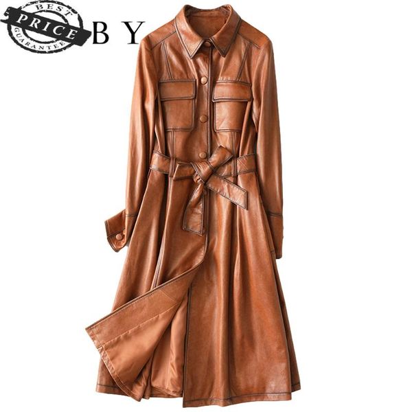 

women's leather & faux slim 100% genuine jacket women winter chaqueta 2021 korean natural sheepskin coat female long windbreaker 185, Black