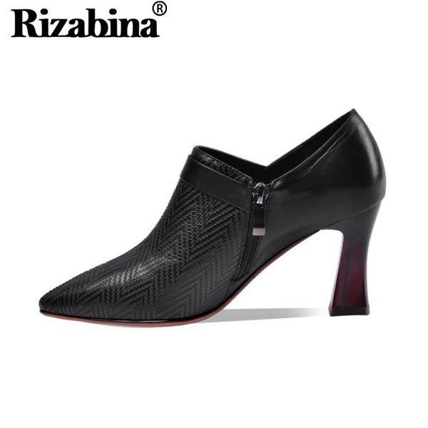 

dress shoes rizabina fashion pumps for ladies genuine leather buckle women deep mouth spring design casual footwear size 34-39, Black