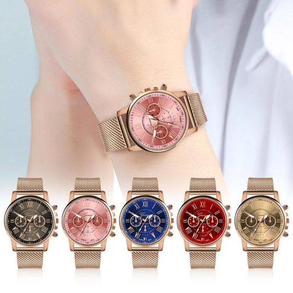 

wristwatches geneva women fashion quartz watch casual mesh band dress wristwatch gifts, Slivery;brown