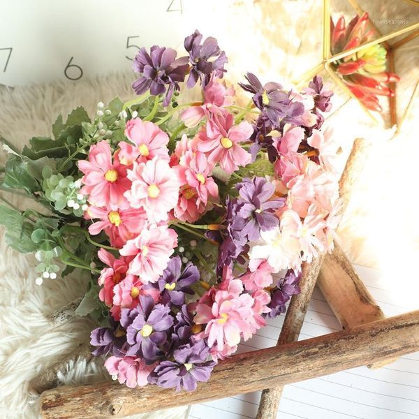 

1bunch silk artificial chrysanthemum flower potted plant wedding party ornaments decoration for store home decor accessories1