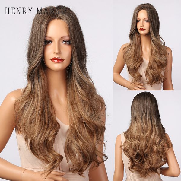 

dark brown ombre long wigs big wavy middle part synthetic wigs high temperature cosplay daily hair for black womenfactory direct