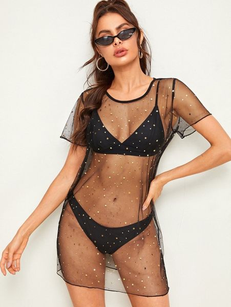 

star mesh cover up without swimwear v0jv#, White;black