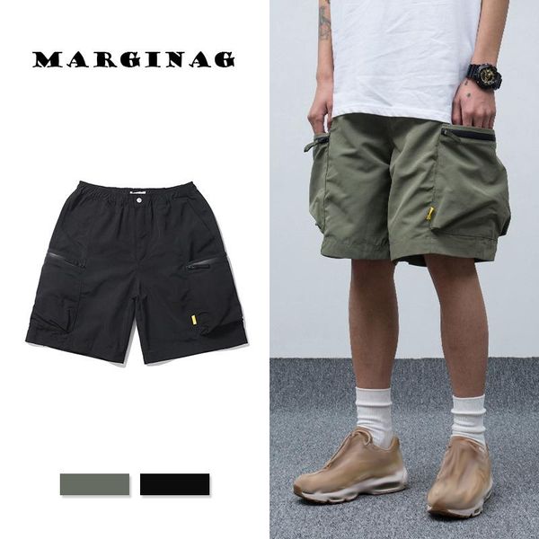 

men's shorts 2021 summer japanese retro big pocket cargo fashion student casual cotton men loose knee length pants sweat, White;black