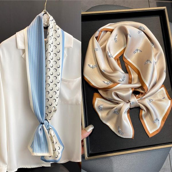 

scarves 2021 print horse headband women luxusy silk satin neck tie grils hair band bag wrist belt foulard shawl headkerchief echarpe, Blue;gray