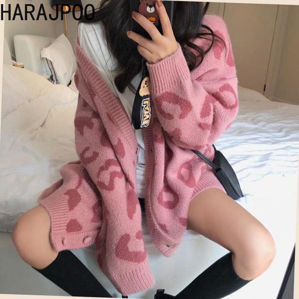 

women's knits & tees harajpoo cardigans women leopard printed 2021 spring autumn knitted loose outer wear lazy vintage black harajuku l, White