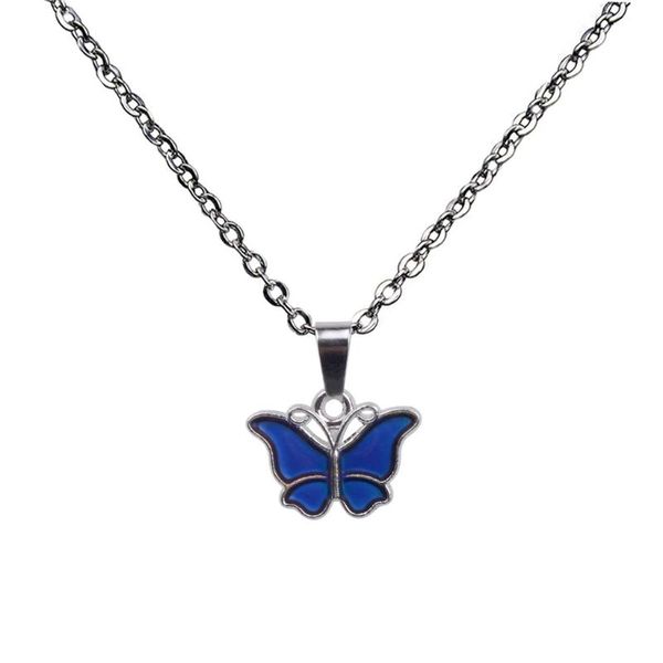 

pendant necklaces fashion style women stainless steel temperature sensitive color changing butterfly necklace student gift, Silver