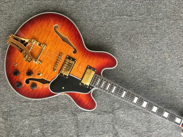 

fade jazz bass guitar semi hollow body 335, f holes semi-glossy, light aged