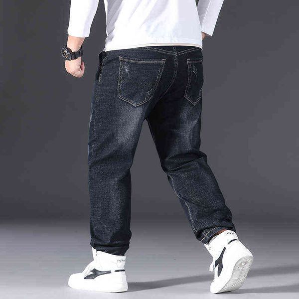 

men's jeans loose comfortable large straight tube elastic denim plus and fat simple men's pants, Blue
