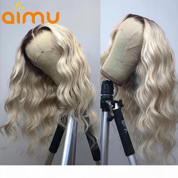 

human hair hd invisible transparent lace wigs for black women 613 colored ombre blonde highlight brazilian wavy lace frontal wig, Black;brown