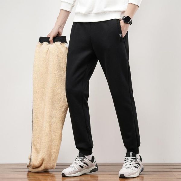 

men's pants thick warm fleece sweatpants men joggers sportswear casual track plus size cargo military style 2021 winter outfit, Black