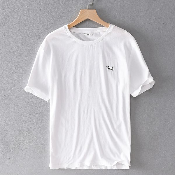 

2021 new summer mens casual linen short-sleeved t-shirt loose large size cool round neck men t shirt brand embroidery tshirt chemise 7iea, White