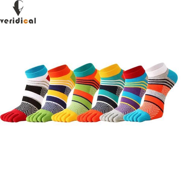 

men's socks bright color ankle five finger man cotton striped patchwork mesh breathable street fashion no show with toesÂ sokken, Black