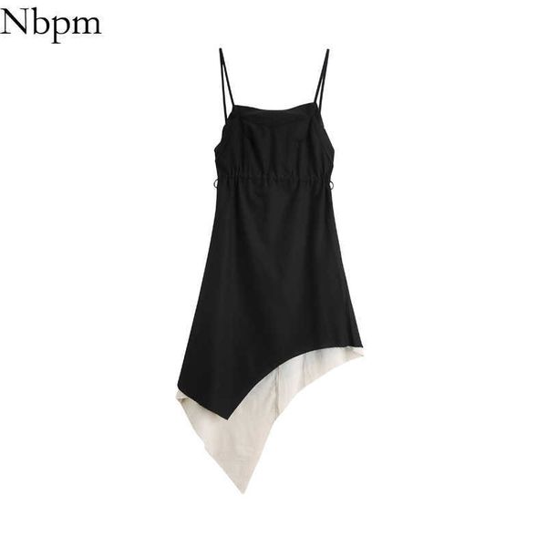 NBPM Mulheres Sexy Moda Com Preto Backless Assimétrico Mulheres Vestido Retro Estilo Verão Sundresses Festa Chique Primavera 210529