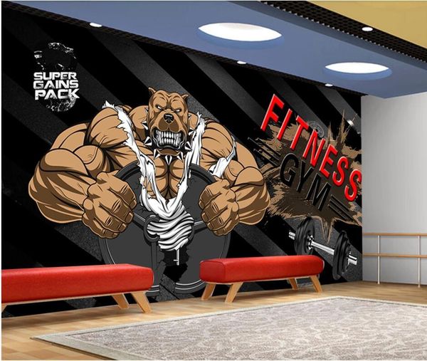 

wallpapers wdbh 3d po wallpaper custom mural bodybuilder bear gym on black background home decor living room for walls 3 d