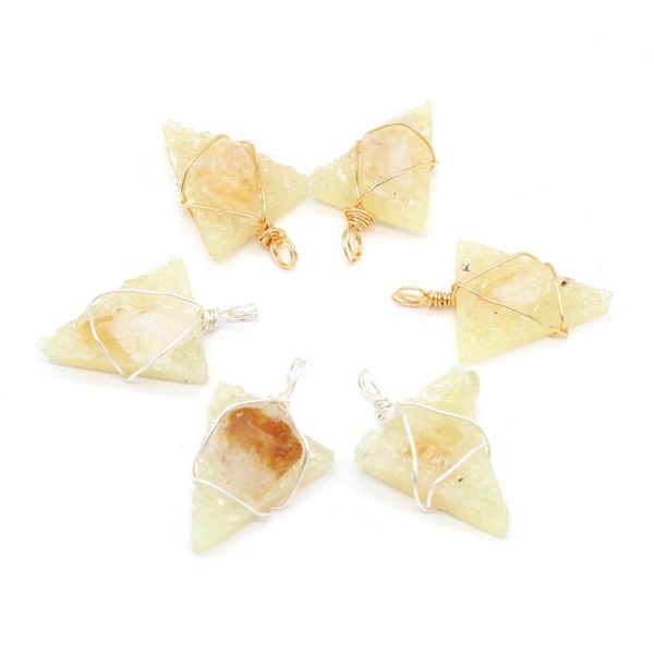 

charms natural semi-precious stone pendant citrine wound silver wire irregular triangle for making necklace accessories, Bronze;silver