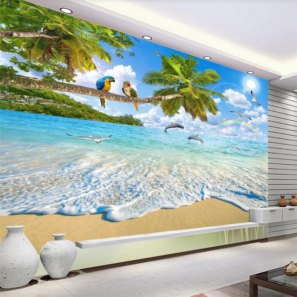 

wallpapers drop custom wallpaper murals mediterranean nature scenery landscape coconut tree dolphin bay sofa background wall paper