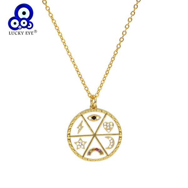 

pendant necklaces lucky eye colorful zircon round necklace gold silver color neck chain star moon evil women jewelry ey6594