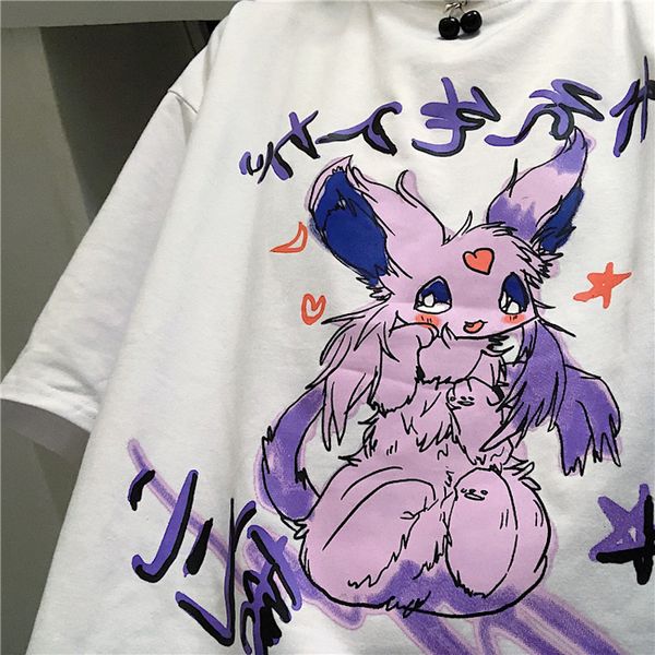 

2021 new women summer fashion japan harajuku style cartoon cute printed vintage short sleeve bf oversize streetwear hip hop casual tshirt zq, White