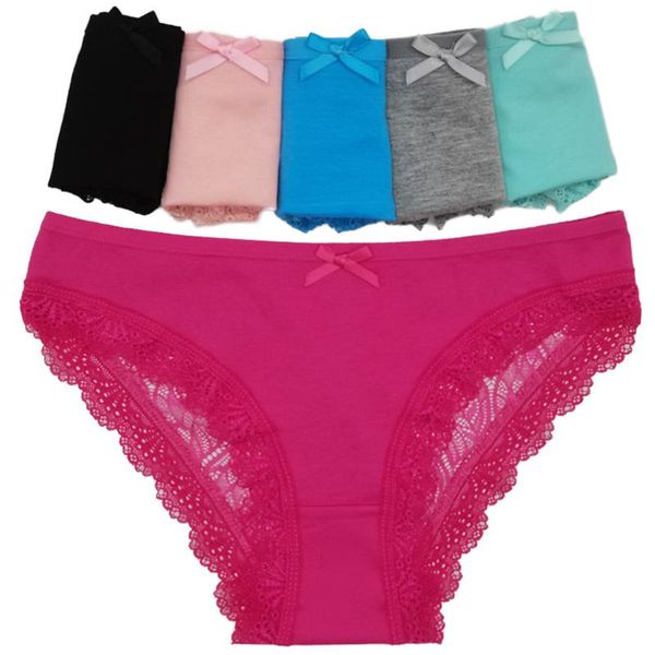 

women's panties 5 pcs lots culotte femme underwear for women solid color low rise ladies lace cotton soft briefs set underpants a, Black;pink